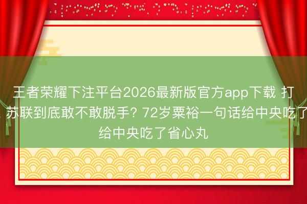 王者荣耀下注平台2026最新版官方app下载 打到谅山, 苏联到底敢不敢脱手? 72岁粟裕一句话给中央吃了省心丸
