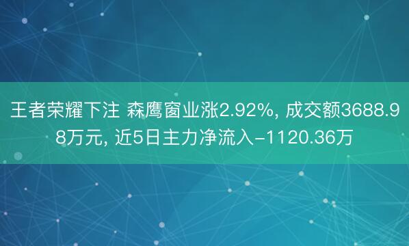 王者荣耀下注 森鹰窗业涨2.92%， 成交额3688.98万元， 近5日主力净流入-1120.36万